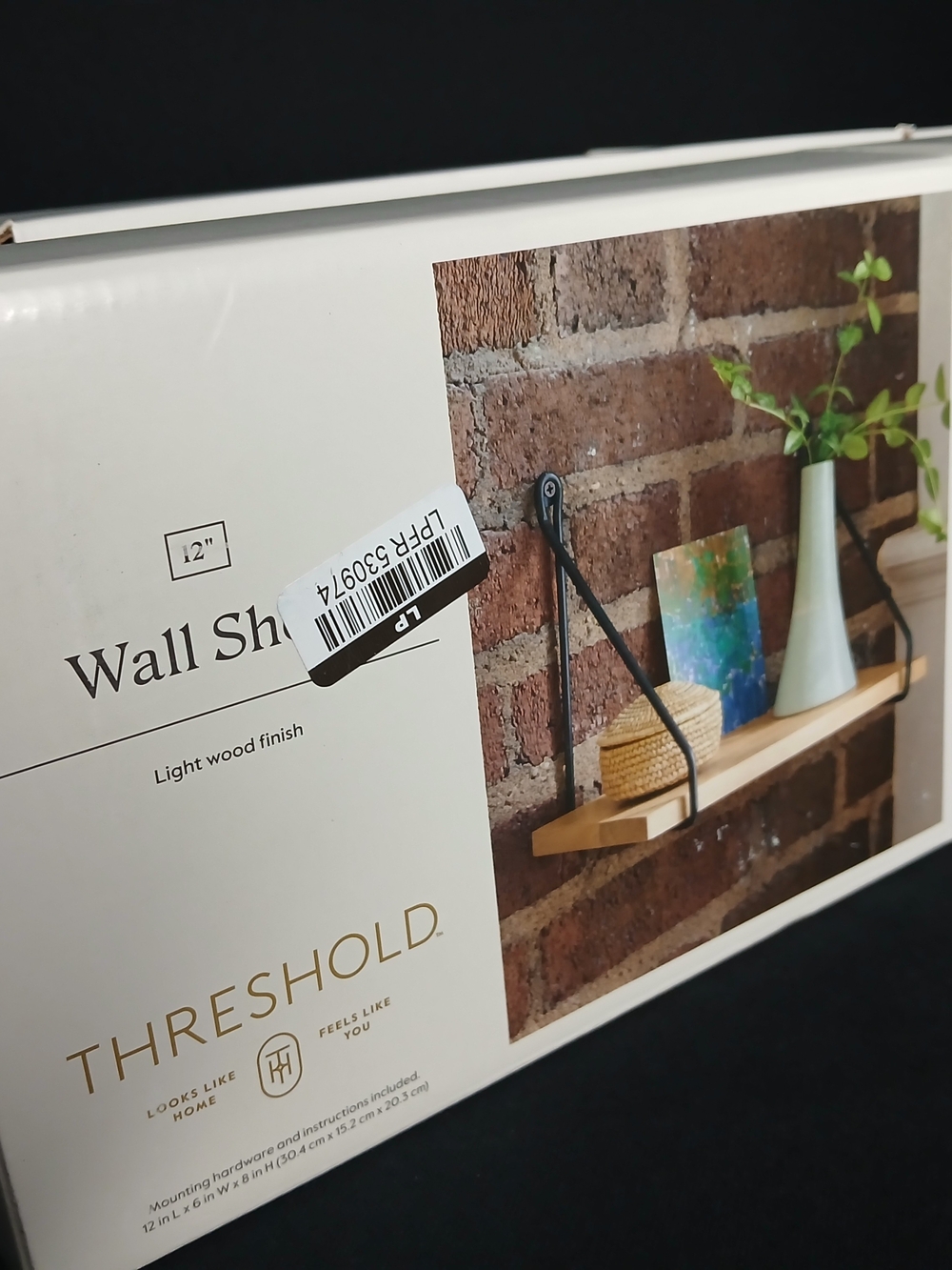 Threshold Light Wood Finish Wall Shelf (1) 12in (2) 24in